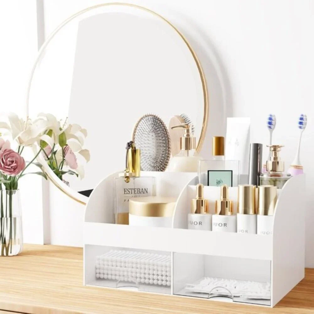 New Makeup Organizer with Drawers, White Cosmetic & Skincare Storage for Vanity